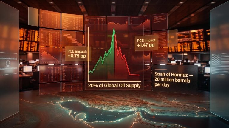 Hormuz crude oil price chart with PCE inflation data panels showing geopolitical inflation risk transmission