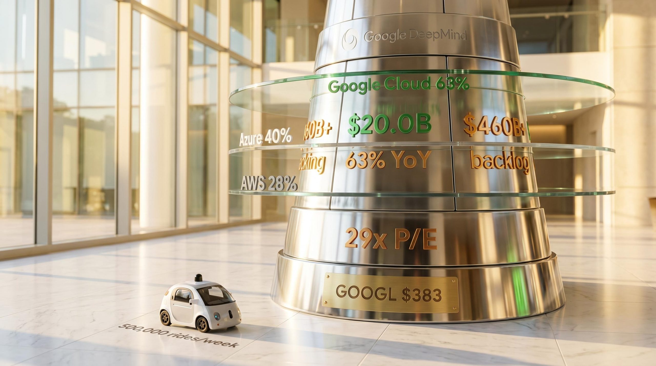 Alphabet AI stock analysis: Google Cloud 63% growth and $460B backlog rendered as chrome data installation