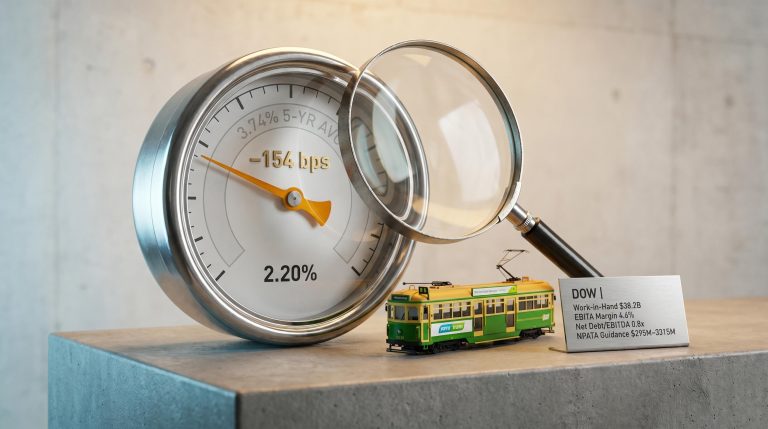Downer EDI yield gauge showing 2.20% vs 3.74% five-year average with Yarra Trams model — dividend yield valuation analysis