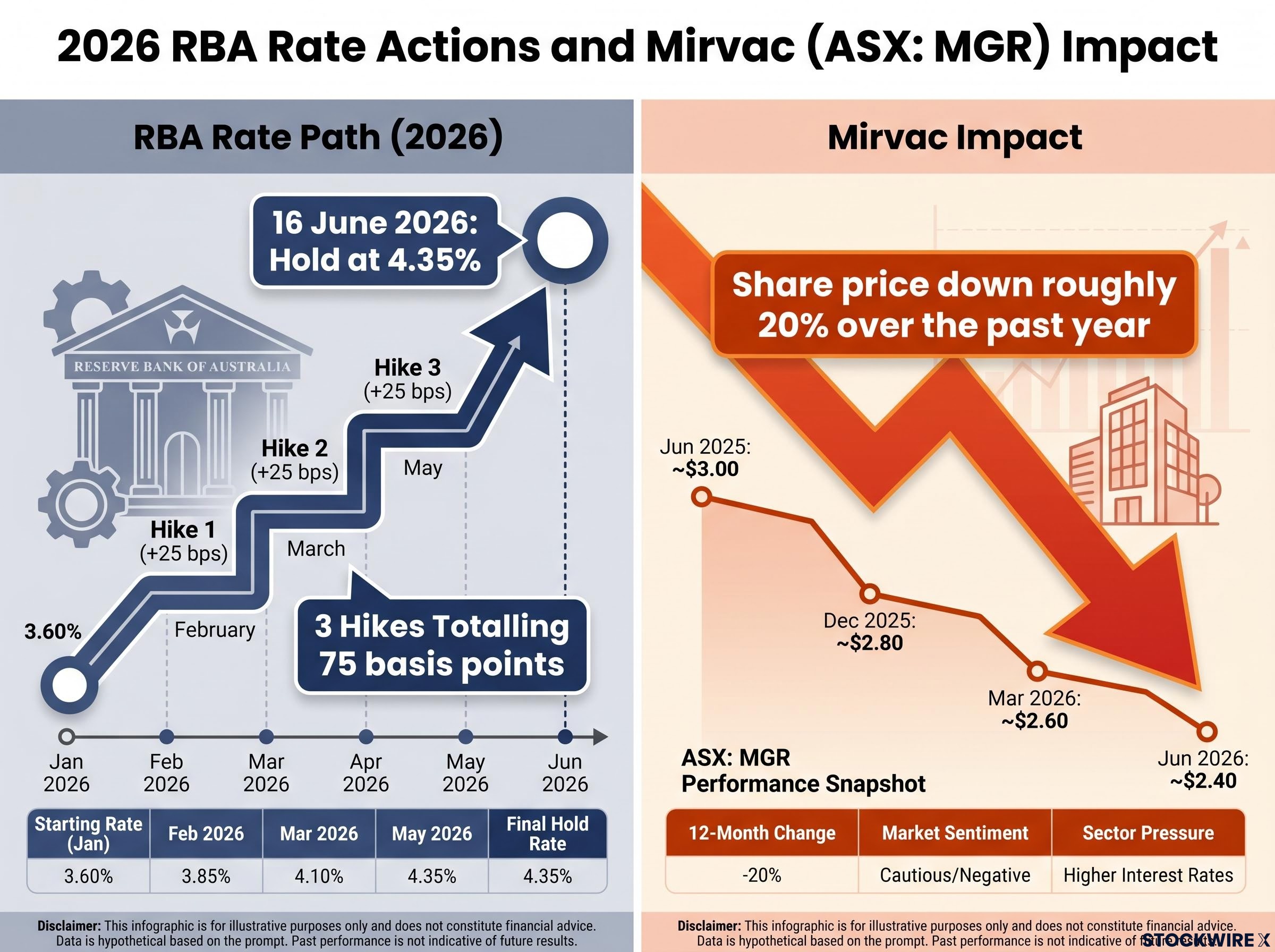 RBA Tightening vs Mirvac Valuation Path