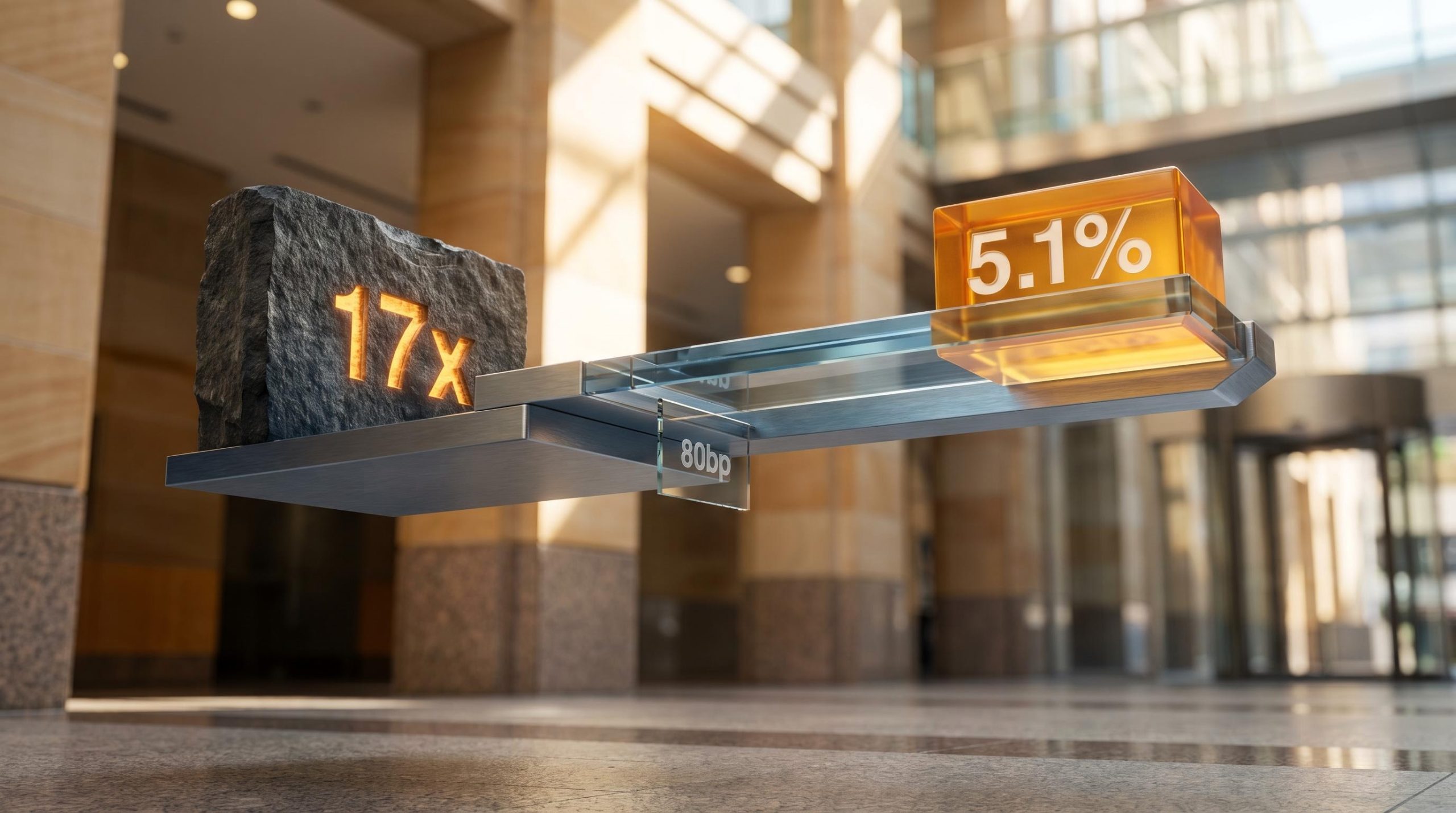 ASX 200 forward P/E of 17x balanced against 5.1% bond yield with just 80bp equity risk premium