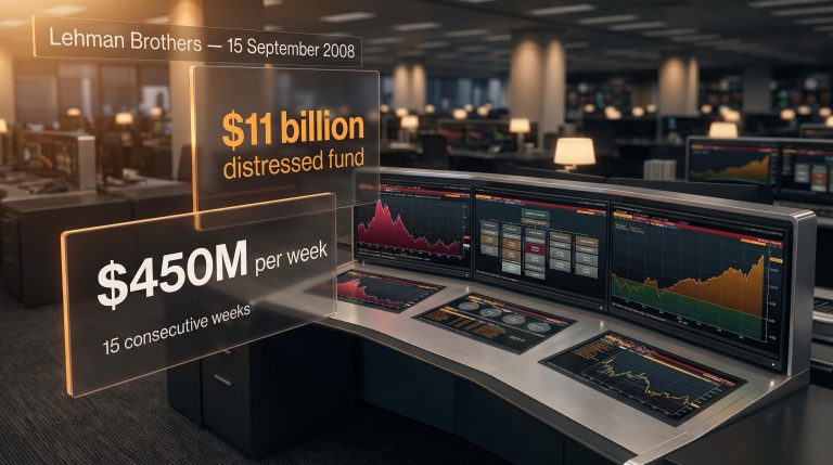 Trading terminal displaying $450M weekly deployment and $11B Oaktree distressed fund data — Howard Marks investing strategy