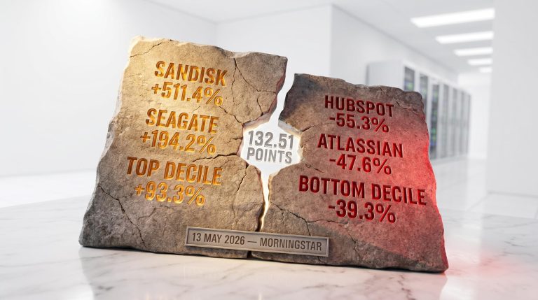 Record 132.51-point tech stock dispersion in 2026 splits AI hardware winners from software losers