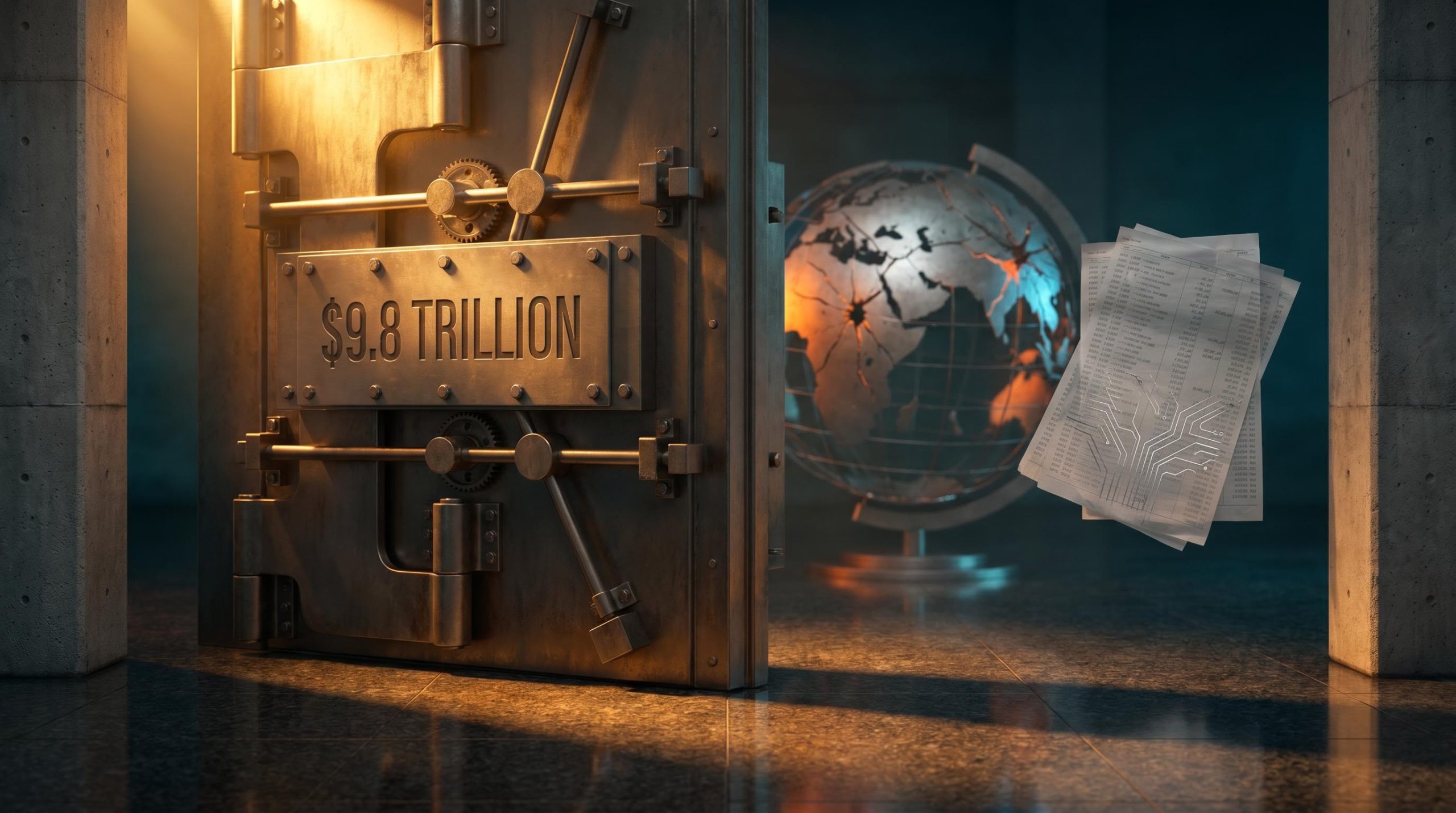 APRA vault door engraved with $9.8 trillion amid geopolitical and private credit risk signals — Australian financial system analysis