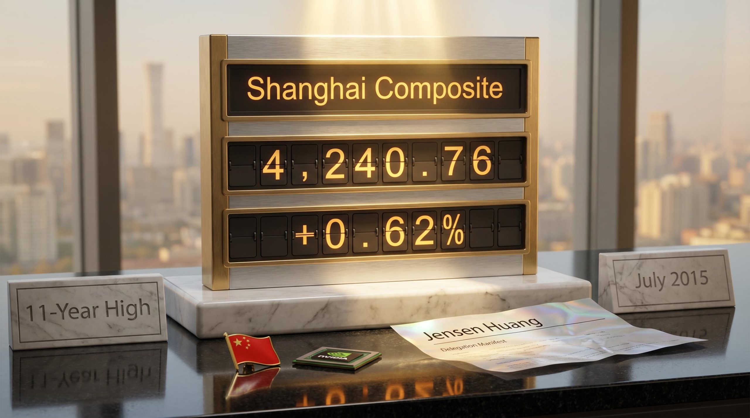 Shanghai Composite hits 4,240.76 eleven-year high as Jensen Huang joins Trump-Xi summit delegation
