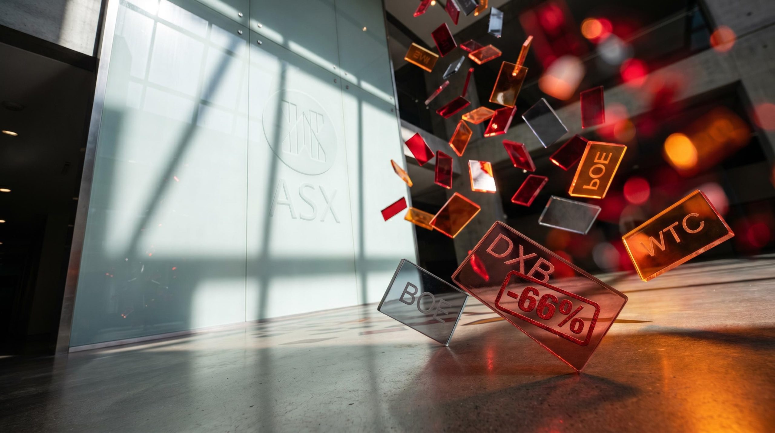 33 ASX downtrend stocks cascade in freefall with DXB, BOE and WTC tickers and a -66% loss signal