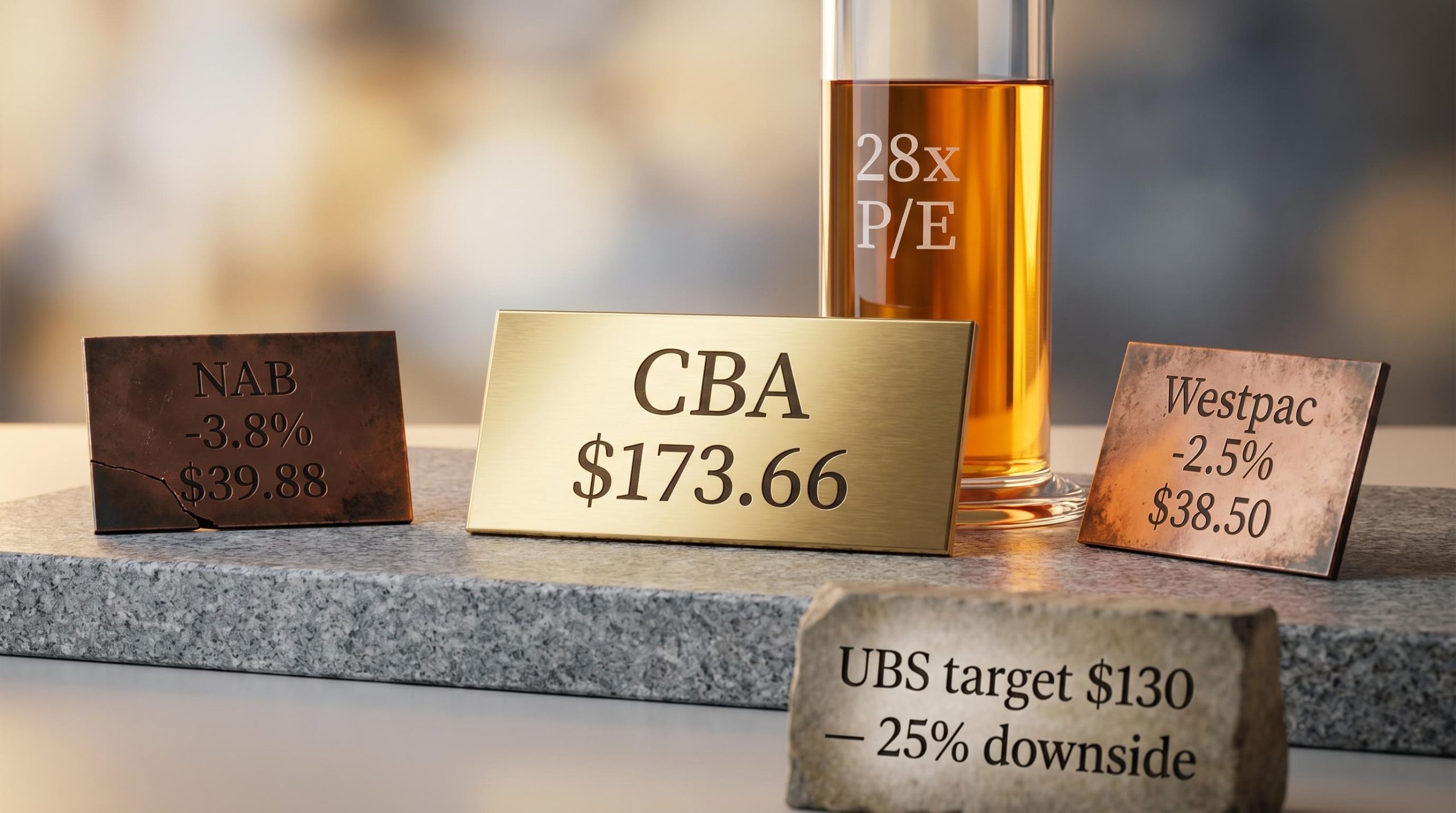 CBA share price at $173.66 towers over peers as 28x P/E premium and UBS $130 target define the valuation debate