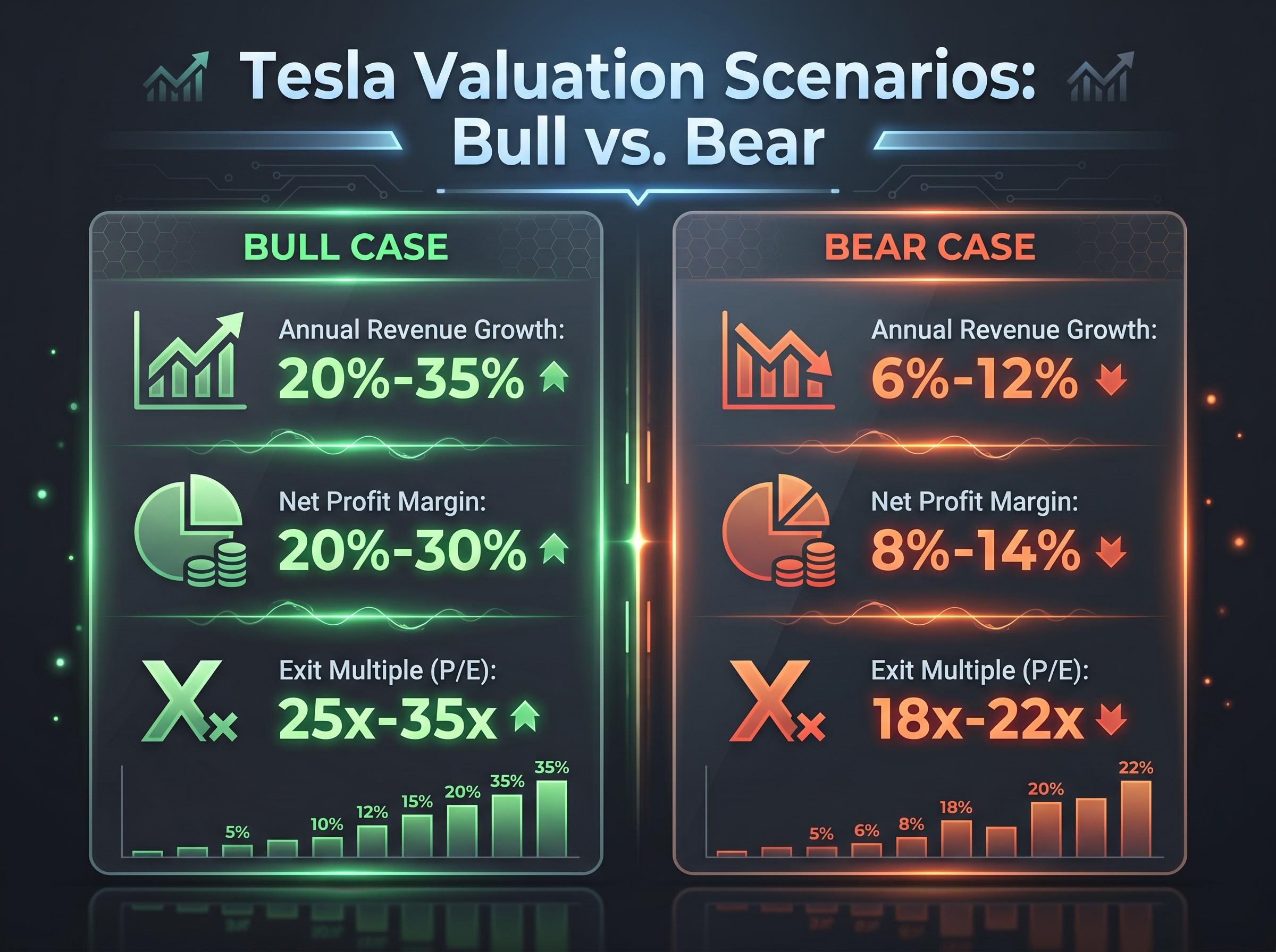 Tesla Valuation Scenarios: Bull vs. Bear Metrics
