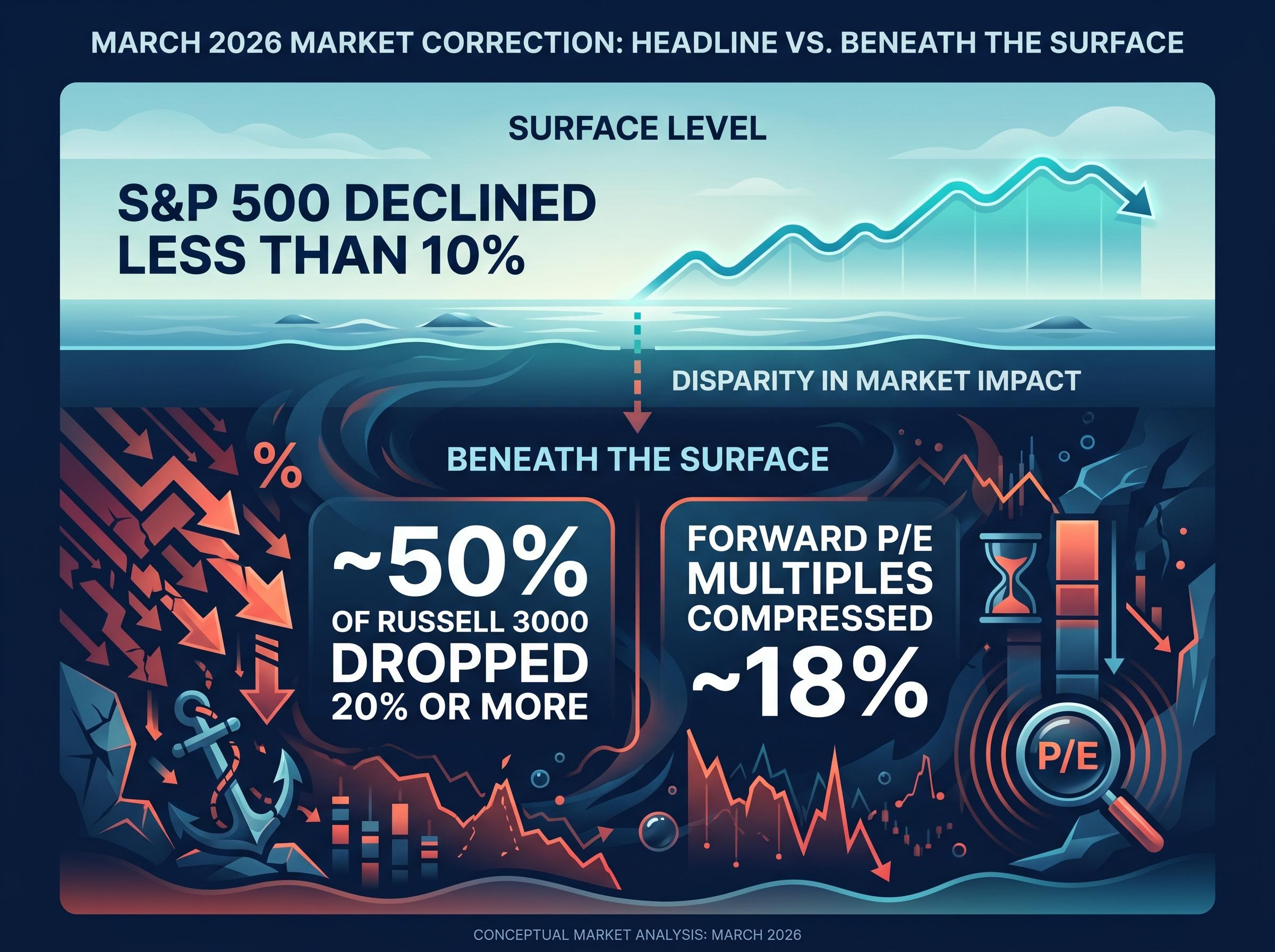 The March 2026 Correction: Index Level vs. Stock Level