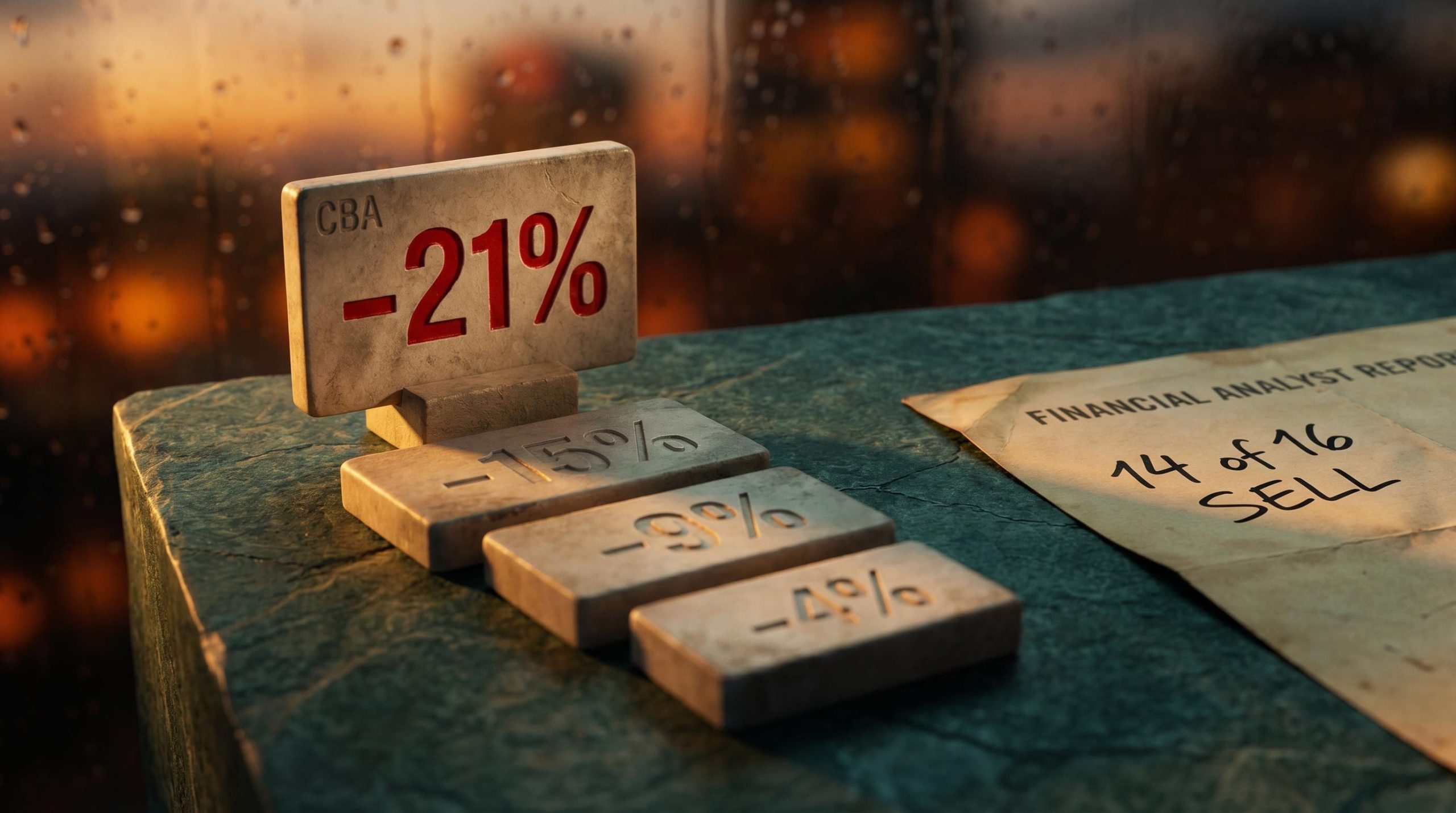 CBA analyst consensus showing 14 of 16 sell ratings as ASX bank shares face valuation pressure in May 2026