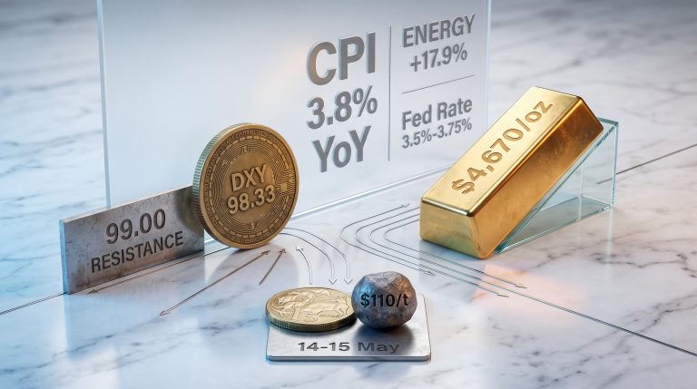 US CPI 3.8% inflation print driving DXY, gold at $4,670/oz, and AUD/USD to technical inflection points