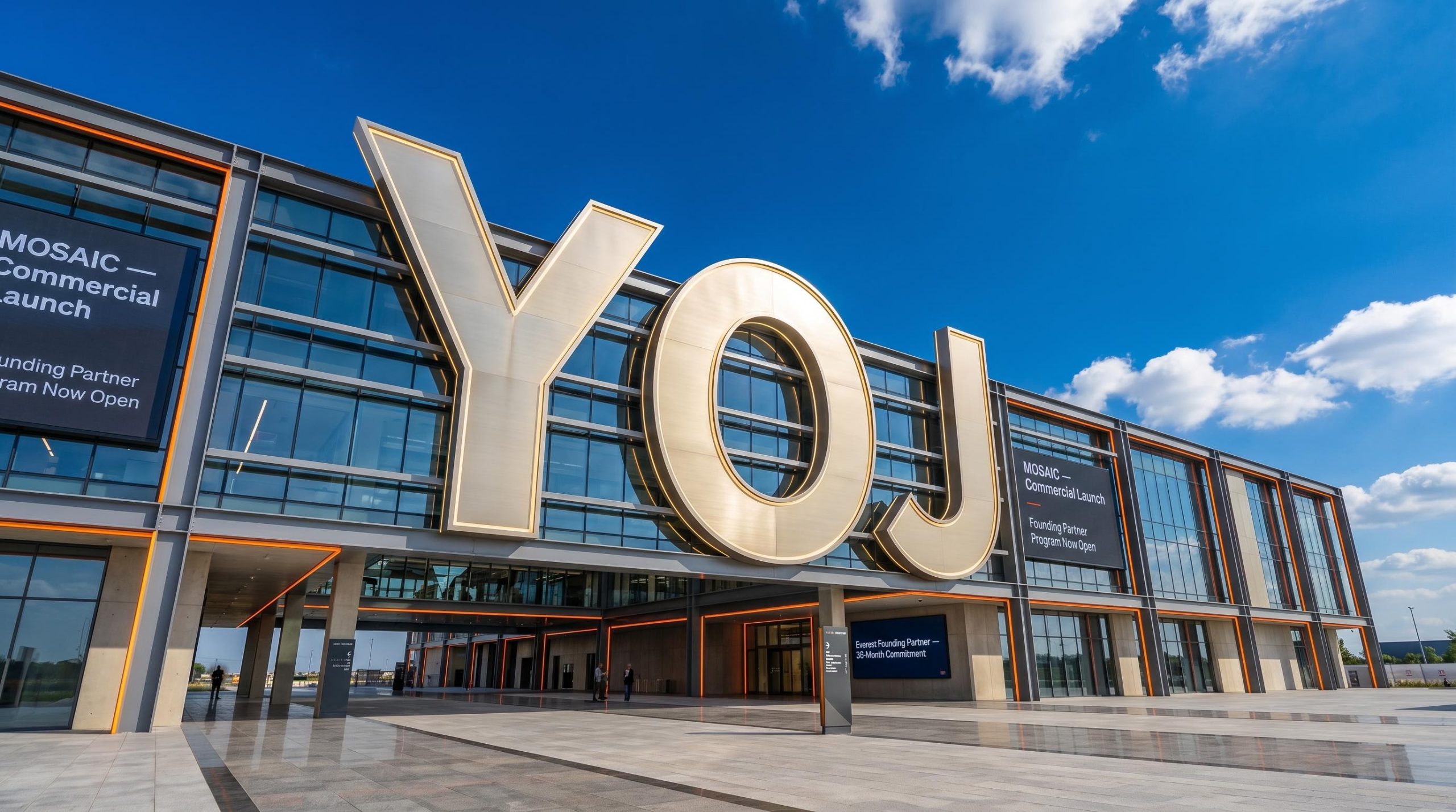 Large YOJ sign on building