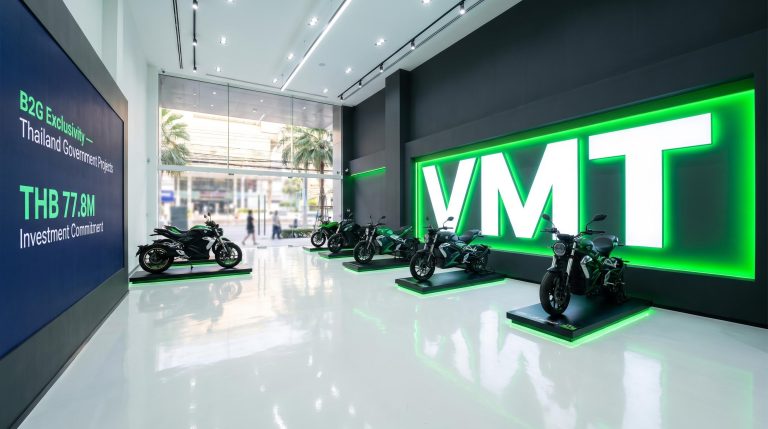 Motorcycles displayed in showroom