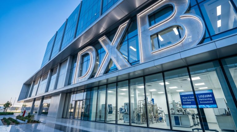 Building with large DXB sign