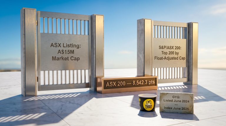 Two towering steel gates representing ASX listing and S