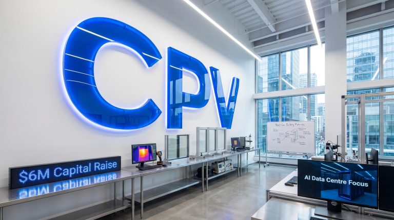 Modern office with blue logo