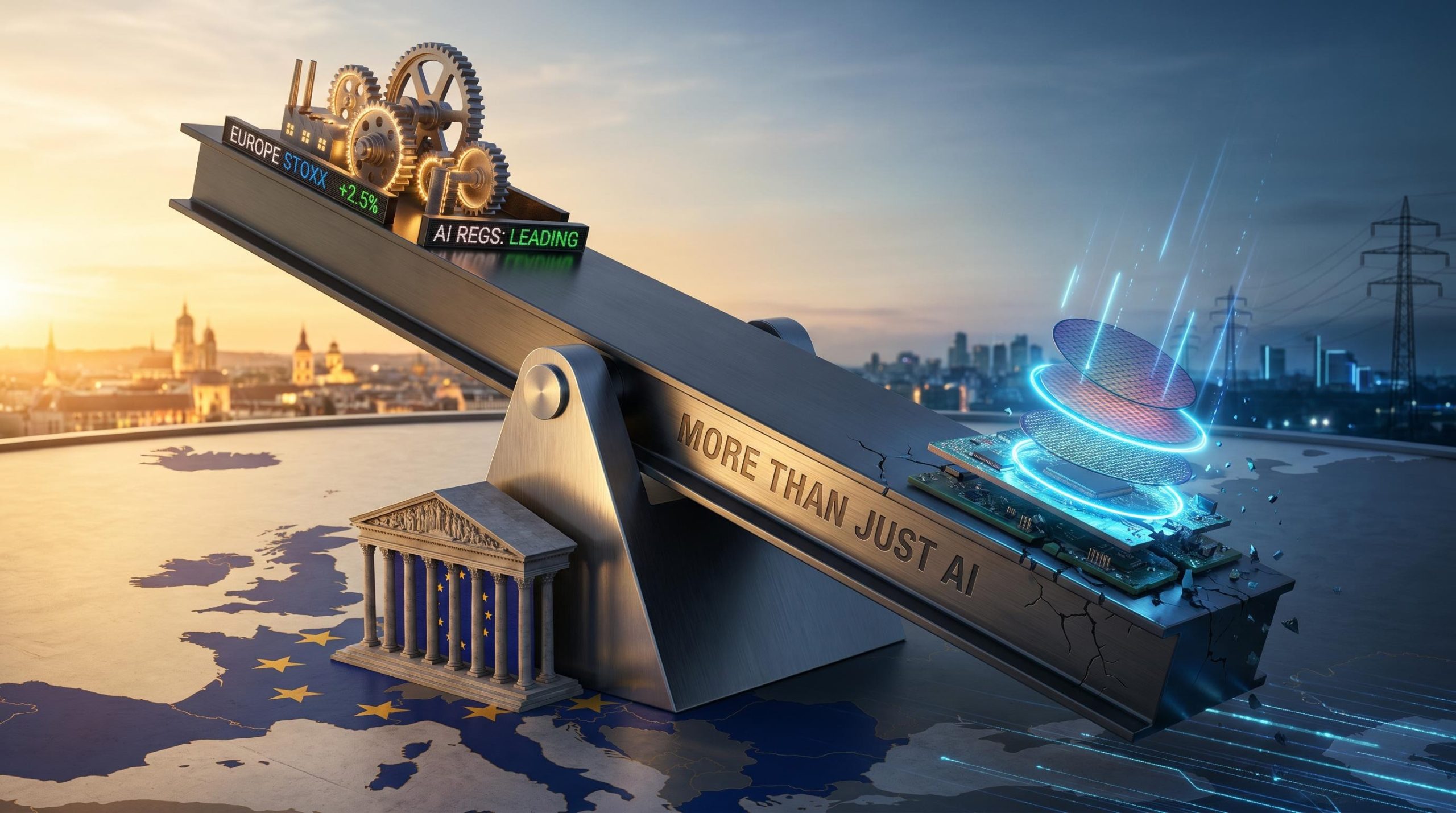 Barclays seesaw visual — AI momentum trade tilting capital back toward European equities hedge thesis
