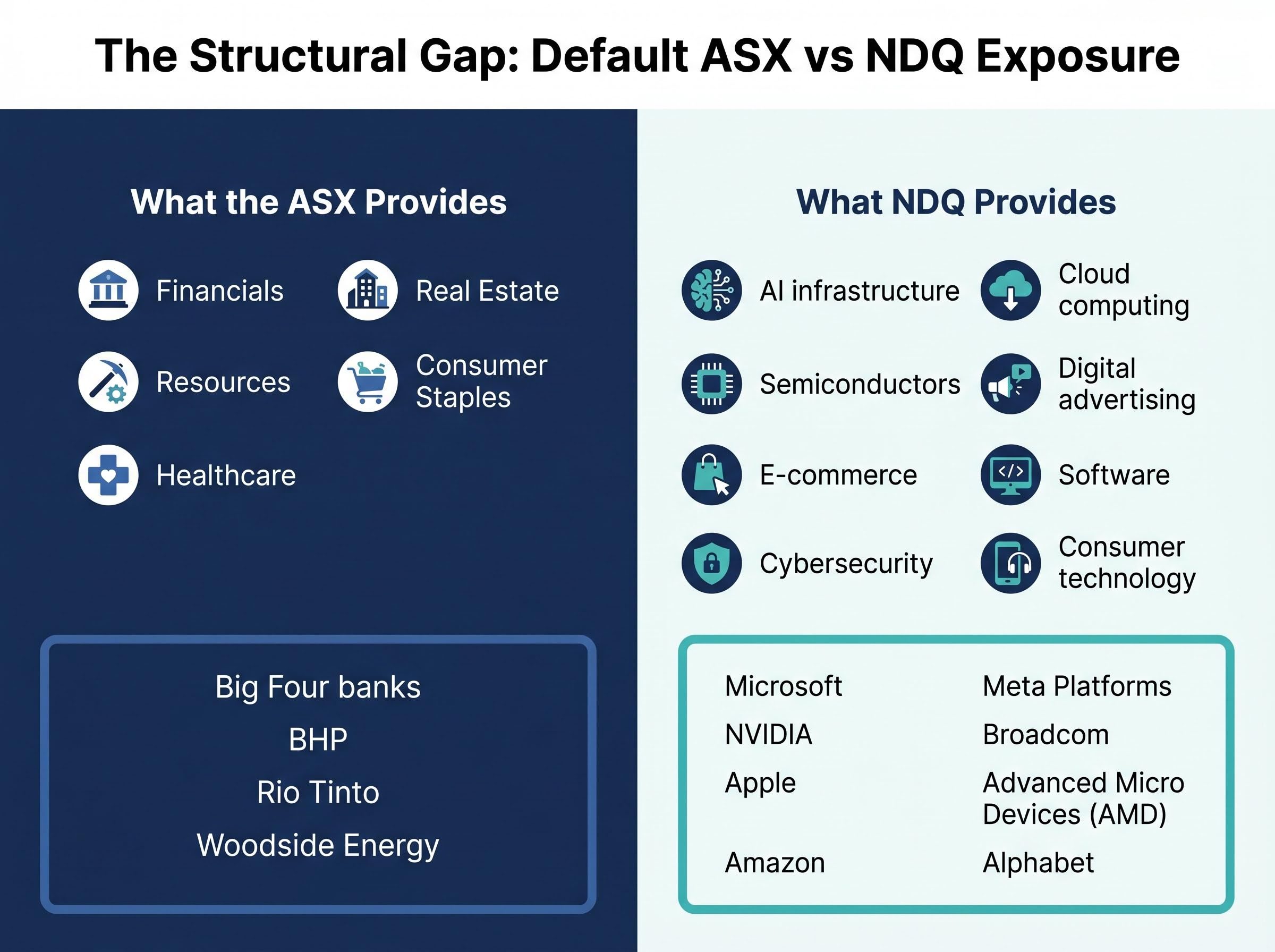 The Structural Gap: ASX vs NDQ Exposure