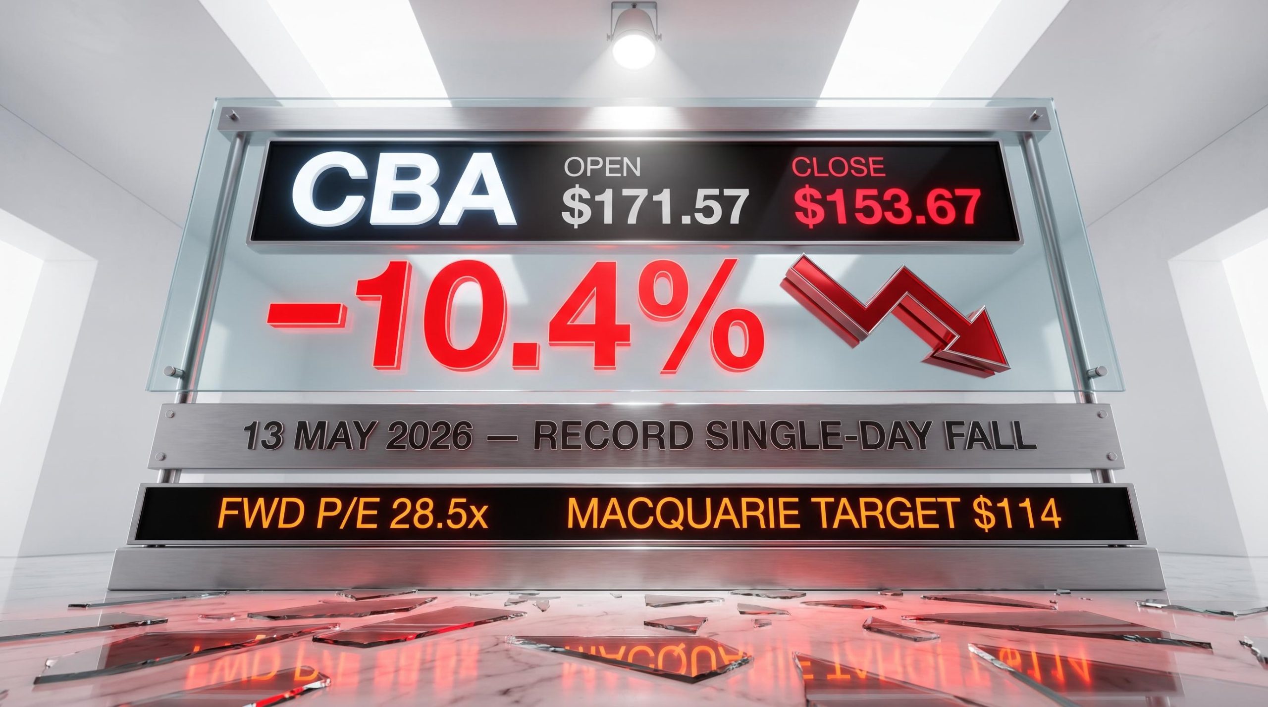CBA share price drops a record 10.4% to $153.67 on 13 May 2026 after Q3 provision signal rattles investors