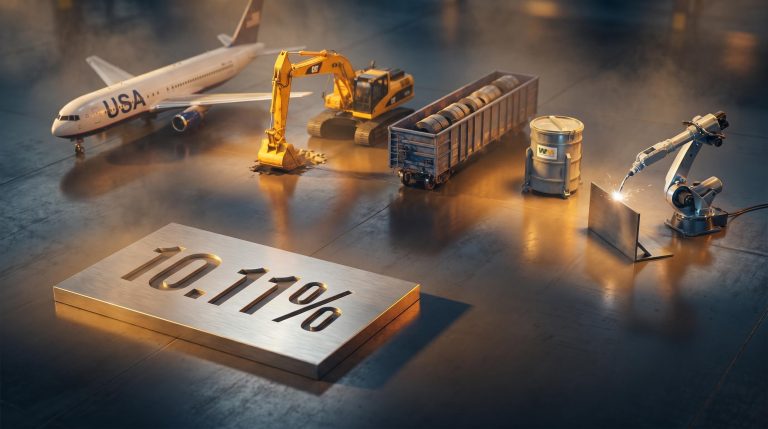 Aerial diorama of industrial sector assets with 10.11% annualised return etched in steel — guide to investing in industrials