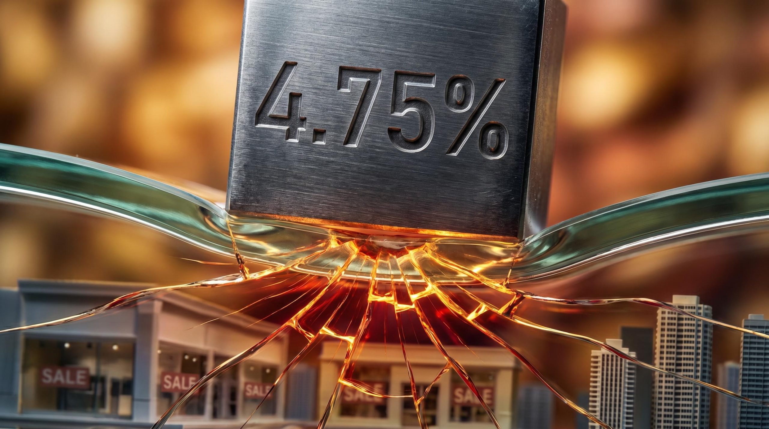 Heavy block marked 4.75% cracking glass, visualizing how the Fair Work wage rise applies pressure to ASX valuation yields.