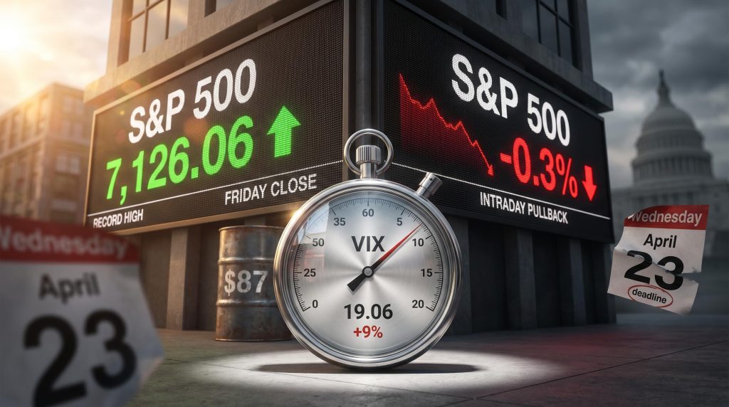 VIX volatility gauge at 19.06 flanked by S