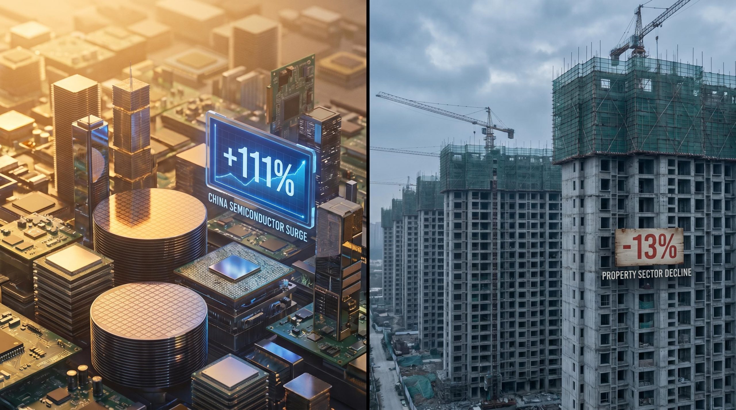 China's two-speed economy: soaring semiconductor exports at 111% against a frozen property sector at -13% YTD