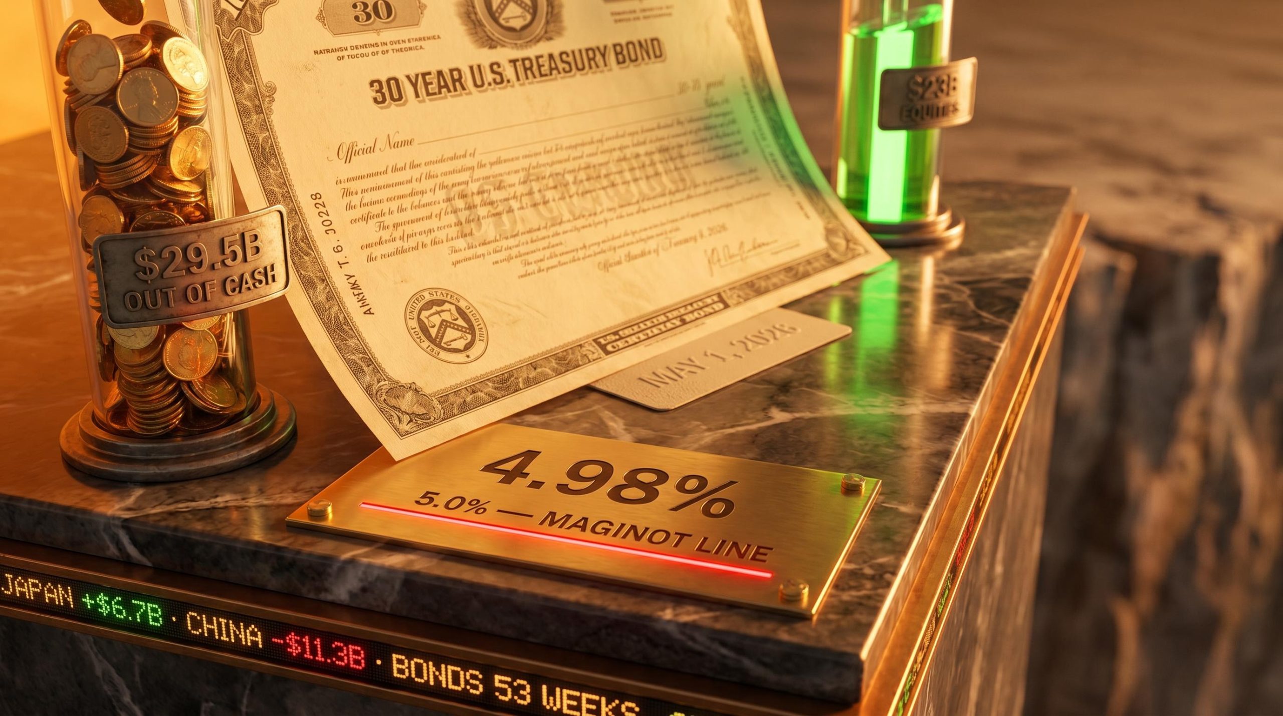 BofA Flow Show 30-year Treasury yield at 4.98% two basis points from Hartnett's 5% Maginot Line
