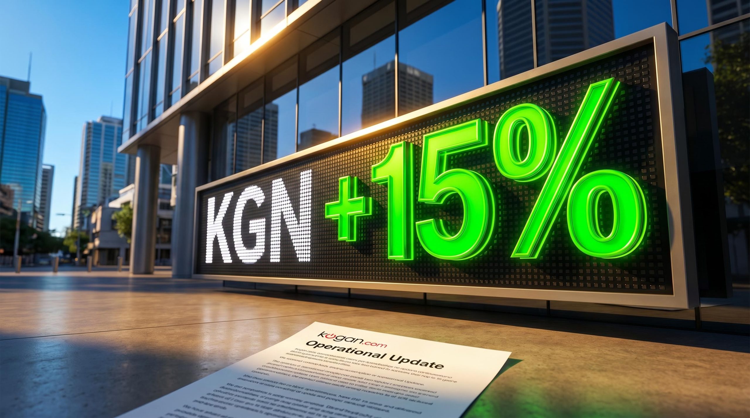 KGN ASX ticker board showing 15% surge after Kogan.com April 2026 operational update beats expectations