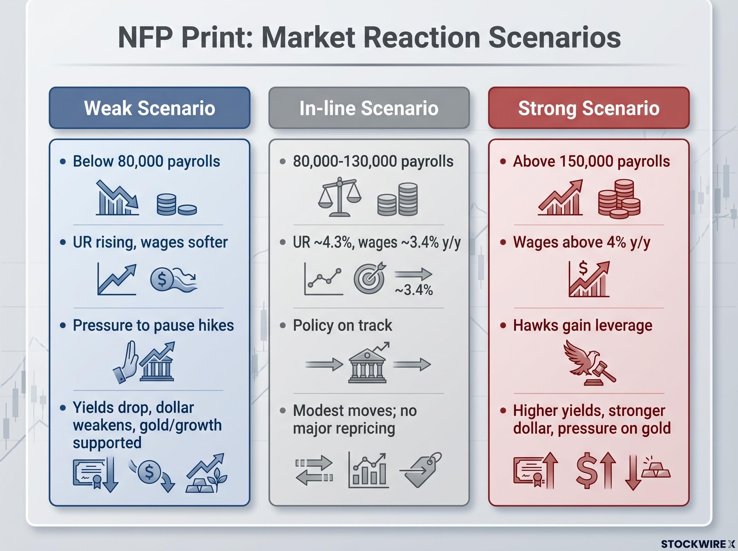 NFP Scenario Matrix and Market Reactions