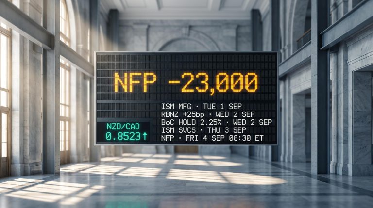 Central bank data board showing NFP and ISM releases in the week ahead before the Fed's September meeting