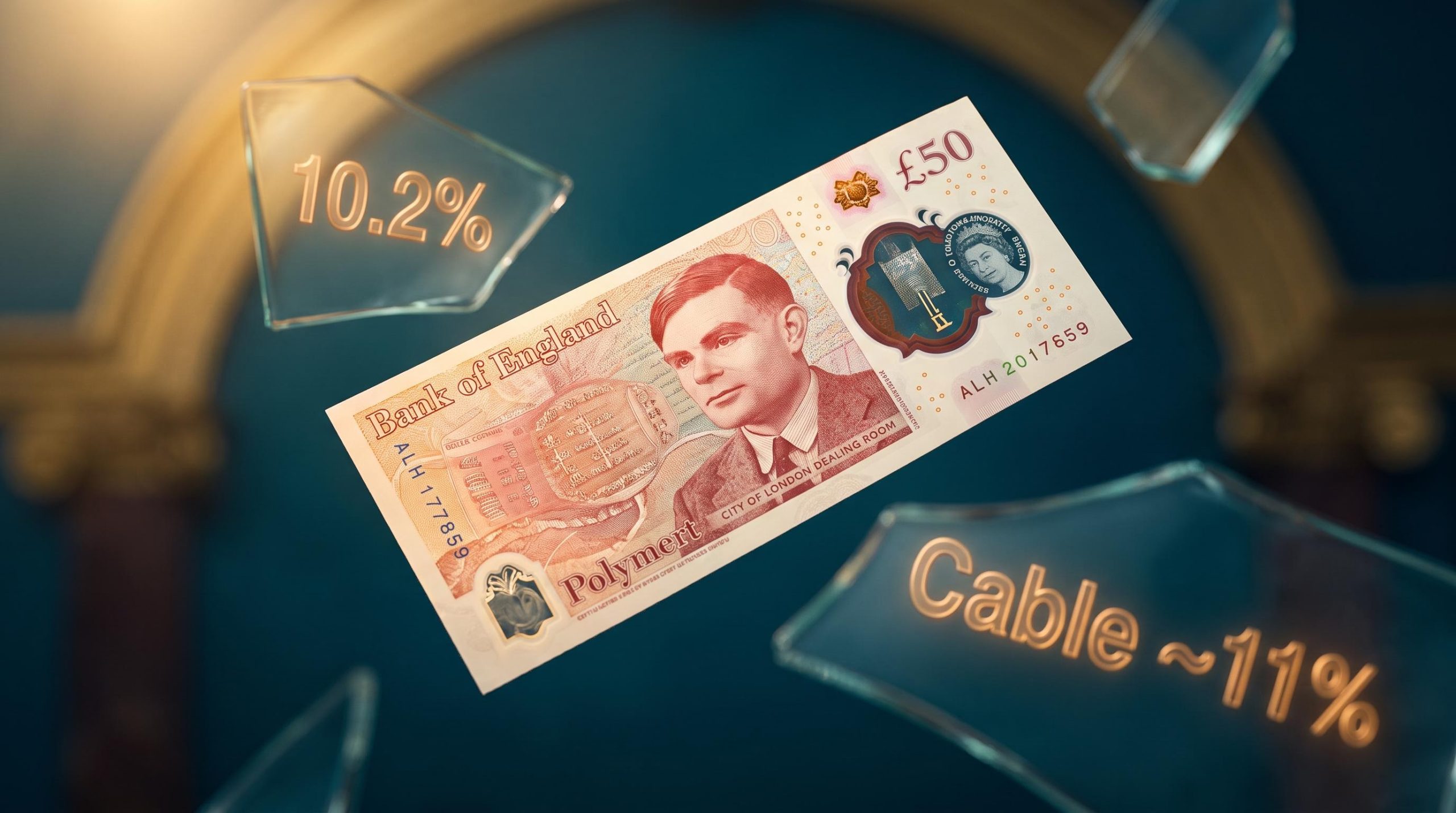 British Pound note with 10.2% global FX share data — layered framework for what drives Sterling